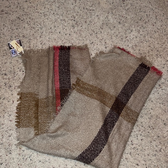 NWT collection 18 desert taupe pink purple brown plaid scarf one size - Picture 3 of 3